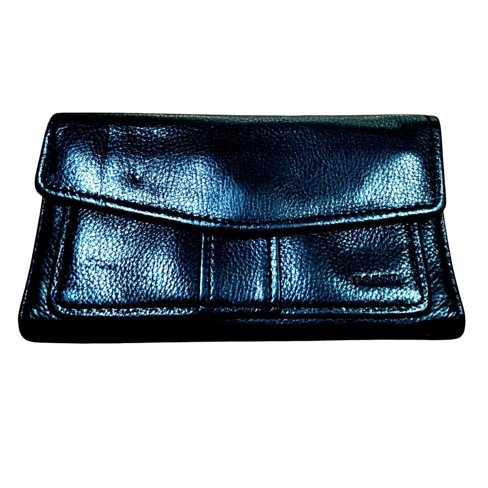 Fossil black leather checkbook wallet clutch purse vintage Y2K buttery soft
